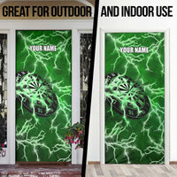 Personalized Darts Lightning Green Storm Door Cover with Electric Energy Pattern and Dartboard Graphics - Wonder Print Shop
