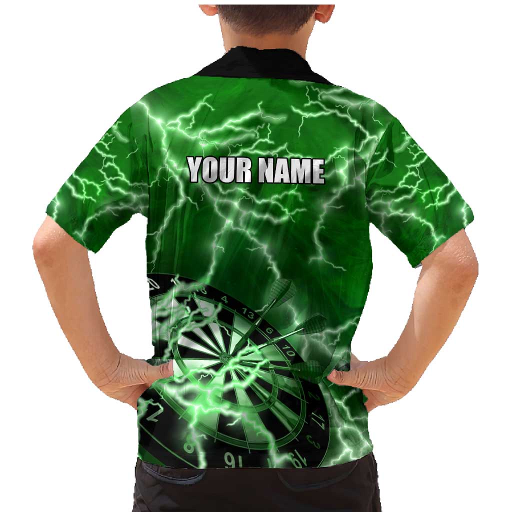 Personalized Darts Lightning Green Storm Family Matching Mermaid Dress and Hawaiian Shirt with Electric Energy Pattern and Dartboard Graphics - Wonder Print Shop