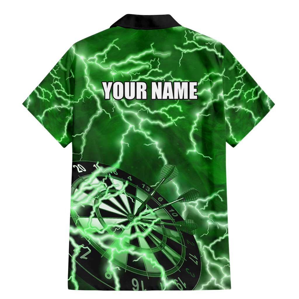 Personalized Darts Lightning Green Storm Family Matching Mermaid Dress and Hawaiian Shirt with Electric Energy Pattern and Dartboard Graphics - Wonder Print Shop