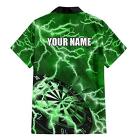 Personalized Darts Lightning Green Storm Family Matching Mermaid Dress and Hawaiian Shirt with Electric Energy Pattern and Dartboard Graphics - Wonder Print Shop