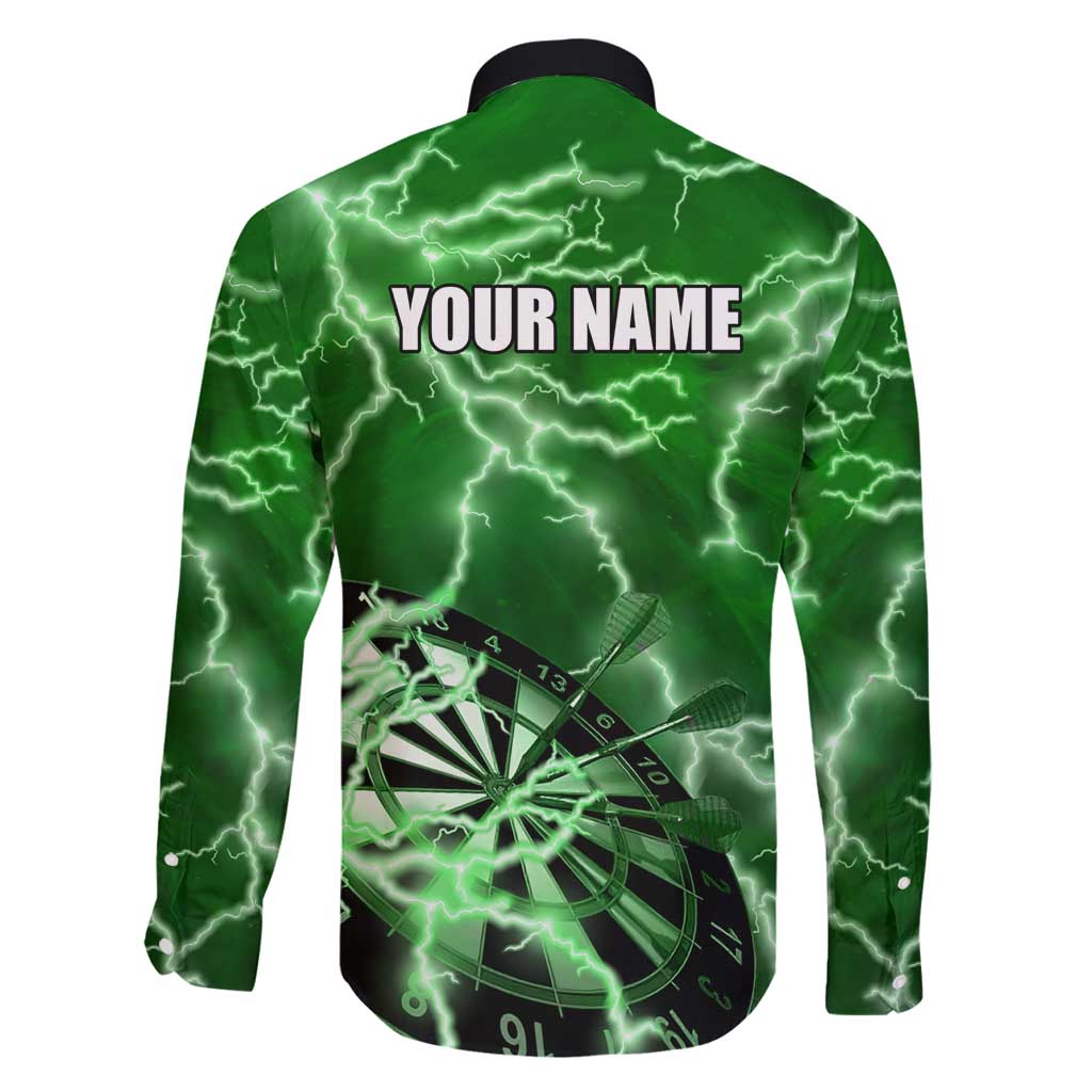 Personalized Darts Lightning Green Storm Family Matching Mermaid Dress and Hawaiian Shirt with Electric Energy Pattern and Dartboard Graphics - Wonder Print Shop
