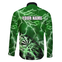 Personalized Darts Lightning Green Storm Family Matching Mermaid Dress and Hawaiian Shirt with Electric Energy Pattern and Dartboard Graphics - Wonder Print Shop