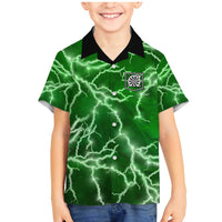 Personalized Darts Lightning Green Storm Family Matching Mermaid Dress and Hawaiian Shirt with Electric Energy Pattern and Dartboard Graphics - Wonder Print Shop