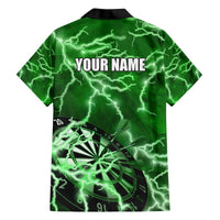Personalized Darts Lightning Green Storm Family Matching Off The Shoulder Long Sleeve Dress and Hawaiian Shirt with Electric Energy Pattern and Dartboard Graphics - Wonder Print Shop