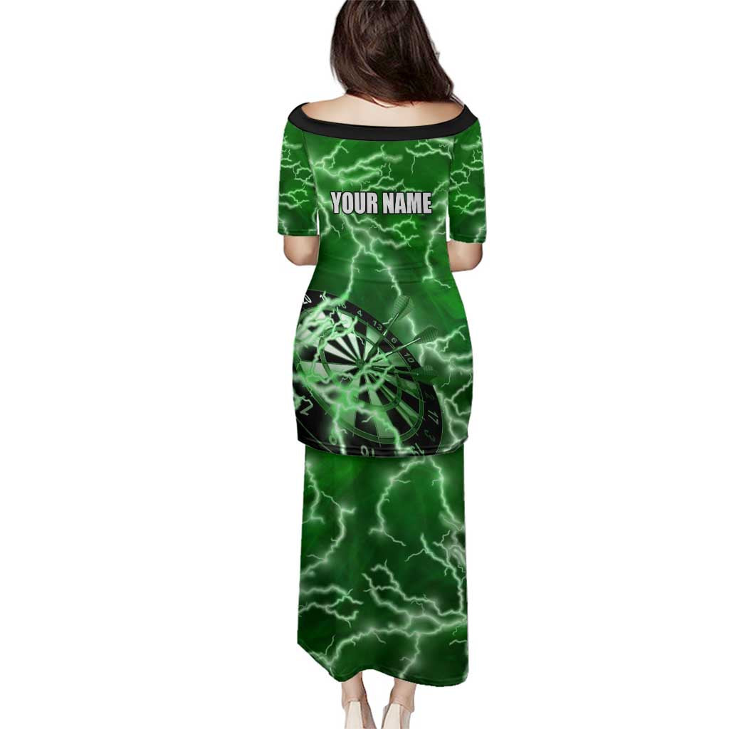 Personalized Darts Lightning Green Storm Family Matching Puletasi and Hawaiian Shirt with Electric Energy Pattern and Dartboard Graphics - Wonder Print Shop