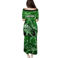 Personalized Darts Lightning Green Storm Family Matching Puletasi and Hawaiian Shirt with Electric Energy Pattern and Dartboard Graphics - Wonder Print Shop