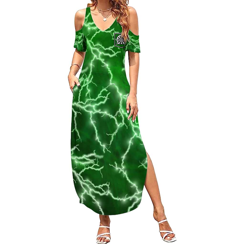 Personalized Darts Lightning Green Storm Family Matching Summer Maxi Dress and Hawaiian Shirt with Electric Energy Pattern and Dartboard Graphics - Wonder Print Shop