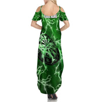 Personalized Darts Lightning Green Storm Family Matching Summer Maxi Dress and Hawaiian Shirt with Electric Energy Pattern and Dartboard Graphics - Wonder Print Shop
