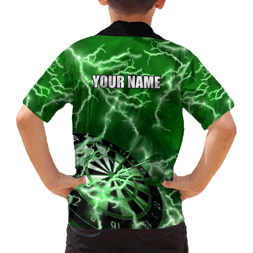 Personalized Darts Lightning Green Storm Family Matching Tank Maxi Dress and Hawaiian Shirt with Electric Energy Pattern and Dartboard Graphics - Wonder Print Shop