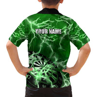 Personalized Darts Lightning Green Storm Family Matching Tank Maxi Dress and Hawaiian Shirt with Electric Energy Pattern and Dartboard Graphics - Wonder Print Shop