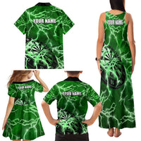 Personalized Darts Lightning Green Storm Family Matching Tank Maxi Dress and Hawaiian Shirt with Electric Energy Pattern and Dartboard Graphics - Wonder Print Shop