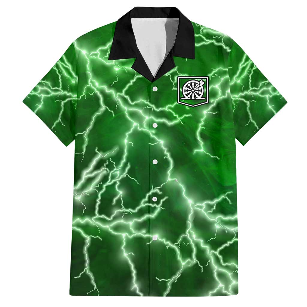 Personalized Darts Lightning Green Storm Family Matching Tank Maxi Dress and Hawaiian Shirt with Electric Energy Pattern and Dartboard Graphics - Wonder Print Shop