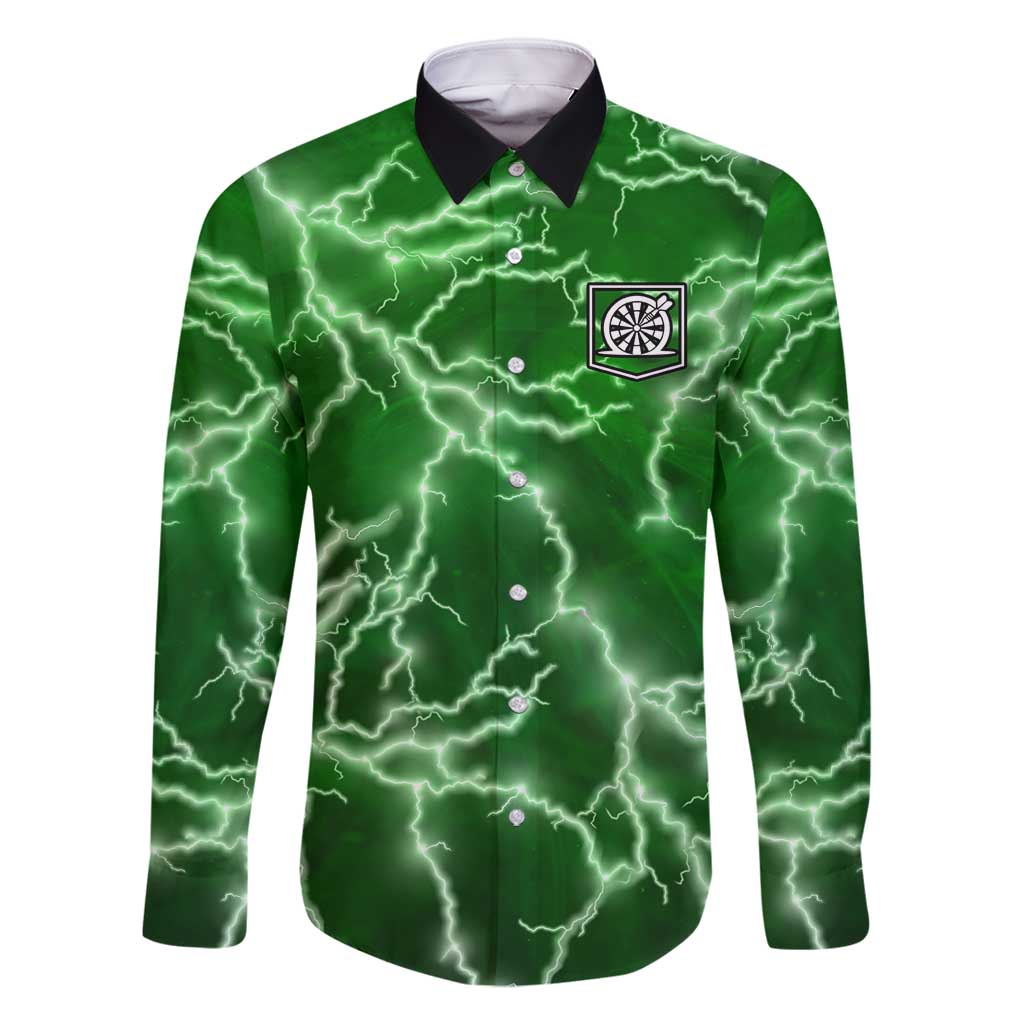 Personalized Darts Lightning Green Storm Family Matching Tank Maxi Dress and Hawaiian Shirt with Electric Energy Pattern and Dartboard Graphics - Wonder Print Shop