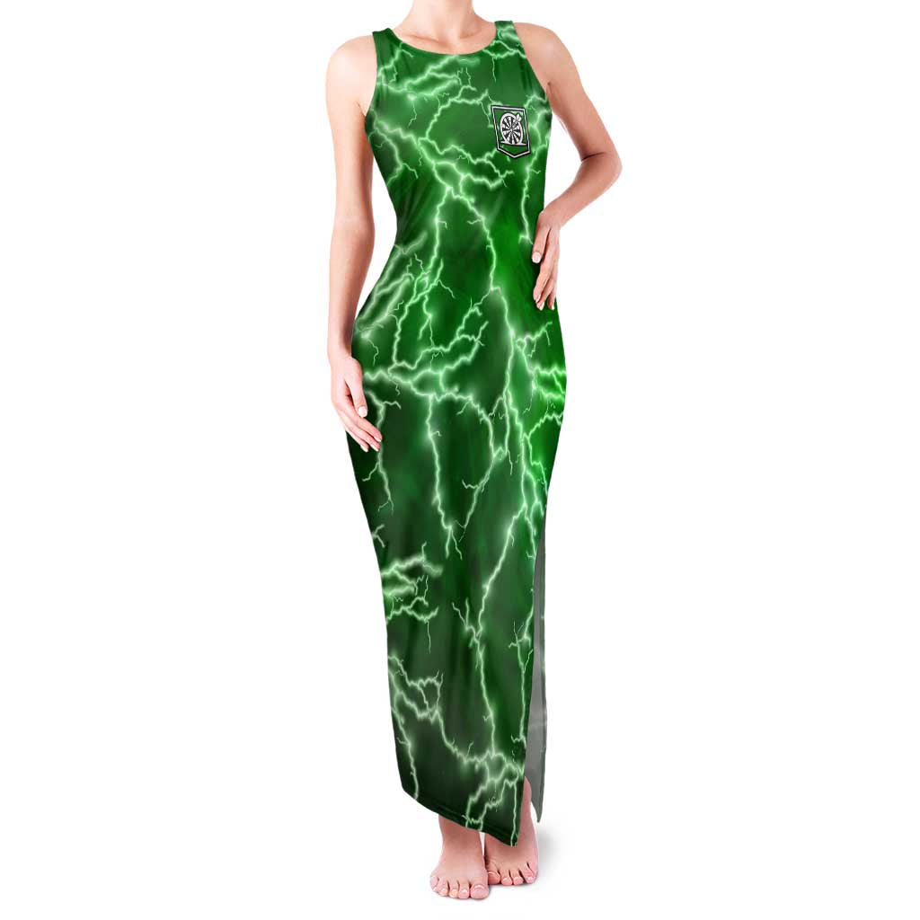 Personalized Darts Lightning Green Storm Family Matching Tank Maxi Dress and Hawaiian Shirt with Electric Energy Pattern and Dartboard Graphics - Wonder Print Shop