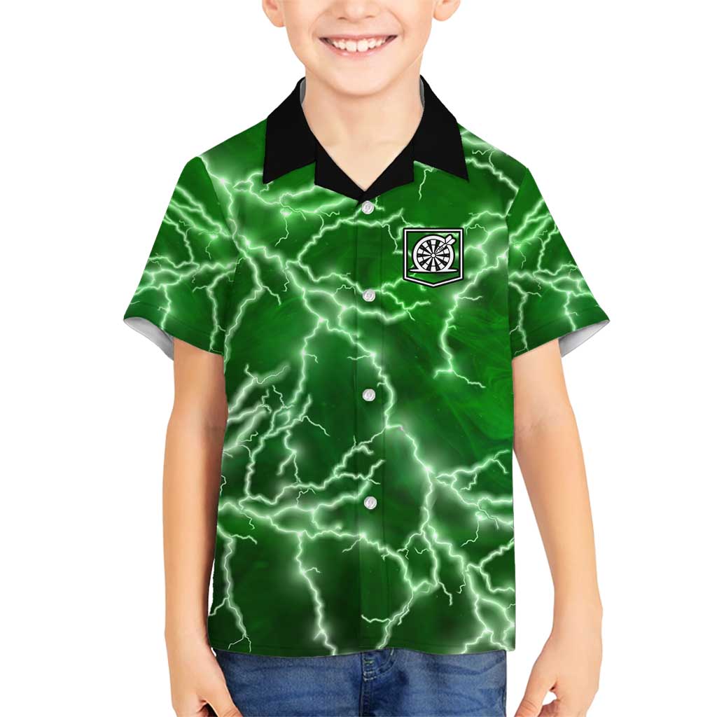 Personalized Darts Lightning Green Storm Family Matching Tank Maxi Dress and Hawaiian Shirt with Electric Energy Pattern and Dartboard Graphics - Wonder Print Shop