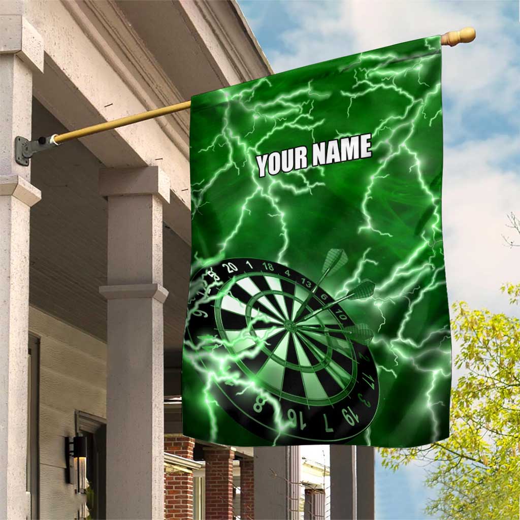 Personalized Darts Lightning Green Storm Garden Flag with Electric Energy Pattern and Dartboard Graphics - Wonder Print Shop