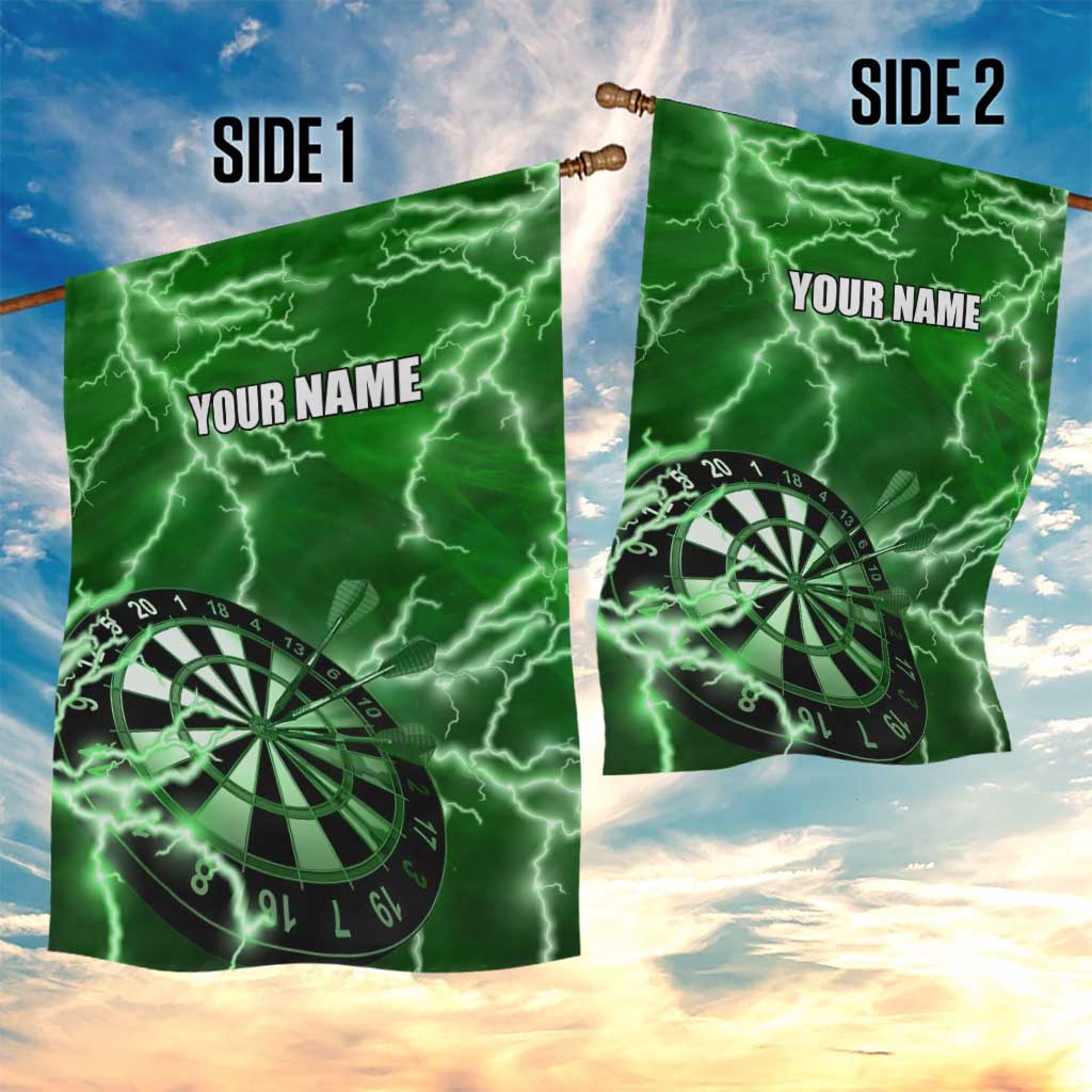 Personalized Darts Lightning Green Storm Garden Flag with Electric Energy Pattern and Dartboard Graphics - Wonder Print Shop