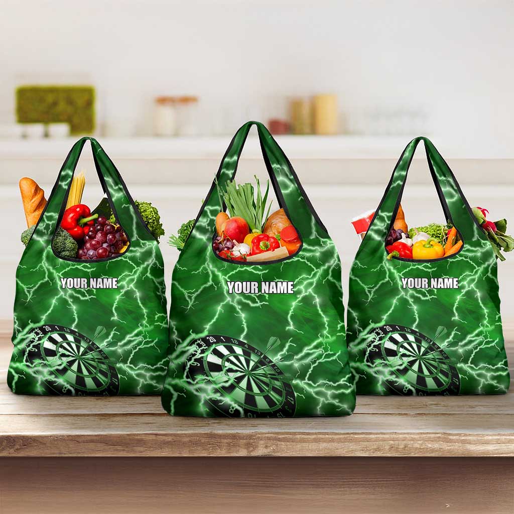 Personalized Darts Lightning Green Storm Grocery Bag with Electric Energy Pattern and Dartboard Graphics - Wonder Print Shop