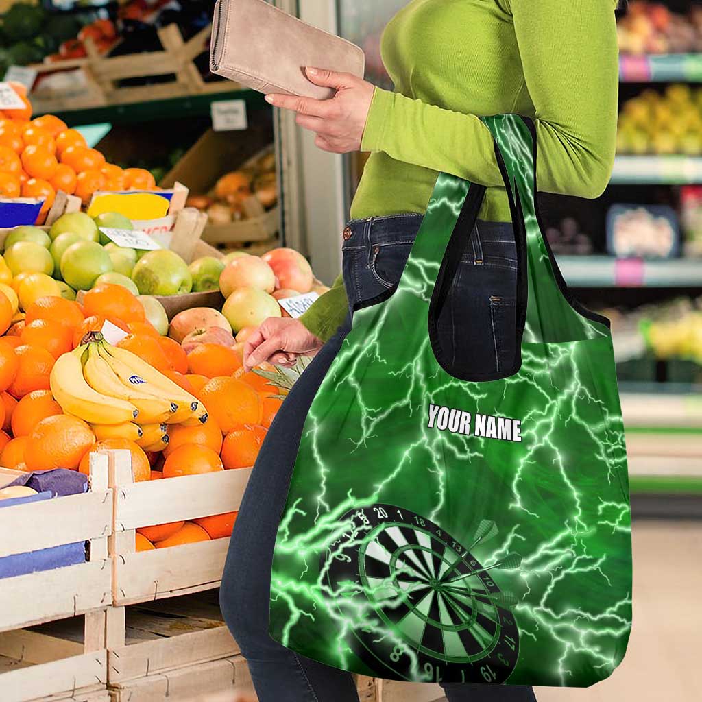 Personalized Darts Lightning Green Storm Grocery Bag with Electric Energy Pattern and Dartboard Graphics - Wonder Print Shop