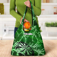 Personalized Darts Lightning Green Storm Grocery Bag with Electric Energy Pattern and Dartboard Graphics - Wonder Print Shop
