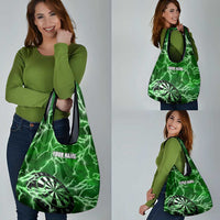 Personalized Darts Lightning Green Storm Grocery Bag with Electric Energy Pattern and Dartboard Graphics - Wonder Print Shop