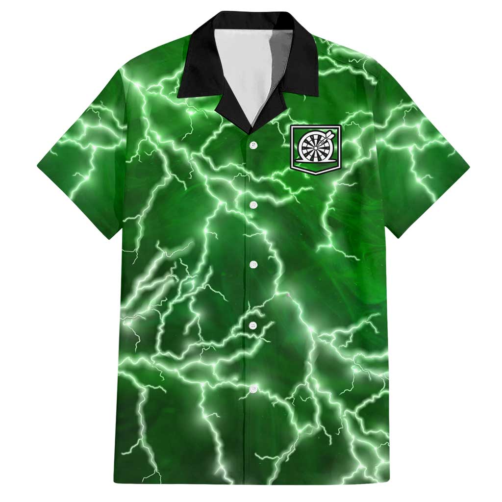 Personalized Darts Lightning Green Storm Hawaiian Shirt with Electric Energy Pattern and Dartboard Graphics - Wonder Print Shop