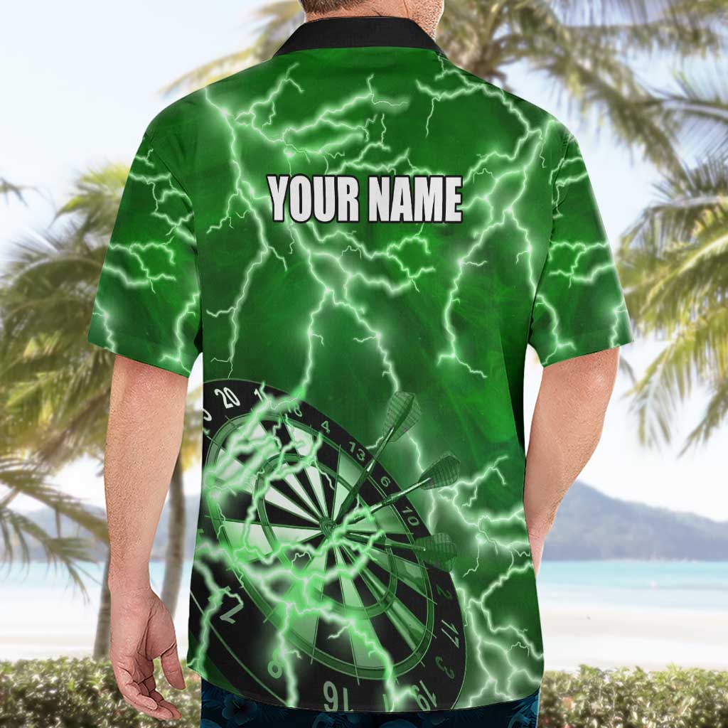 Personalized Darts Lightning Green Storm Hawaiian Shirt with Electric Energy Pattern and Dartboard Graphics - Wonder Print Shop