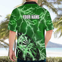 Personalized Darts Lightning Green Storm Hawaiian Shirt with Electric Energy Pattern and Dartboard Graphics - Wonder Print Shop