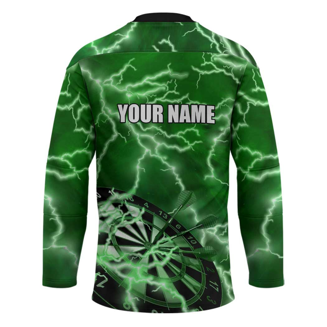 Personalized Darts Lightning Green Storm Hockey Jersey with Electric Energy Pattern and Dartboard Graphics - Wonder Print Shop