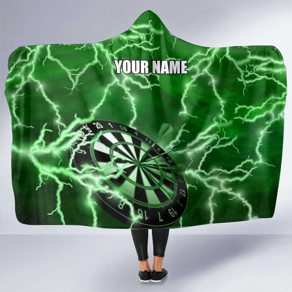 Personalized Darts Lightning Green Storm Hooded Blanket with Electric Energy Pattern and Dartboard Graphics - Wonder Print Shop