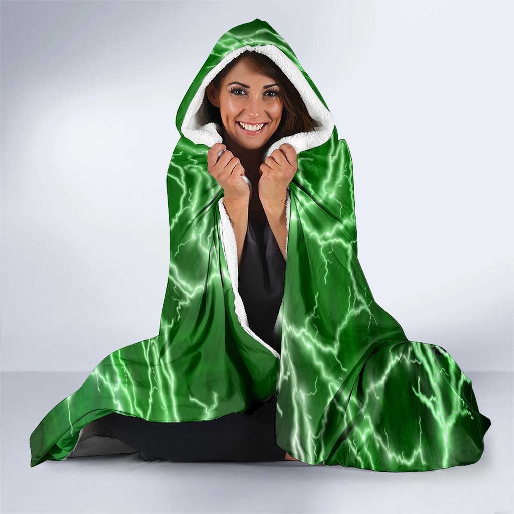 Personalized Darts Lightning Green Storm Hooded Blanket with Electric Energy Pattern and Dartboard Graphics - Wonder Print Shop