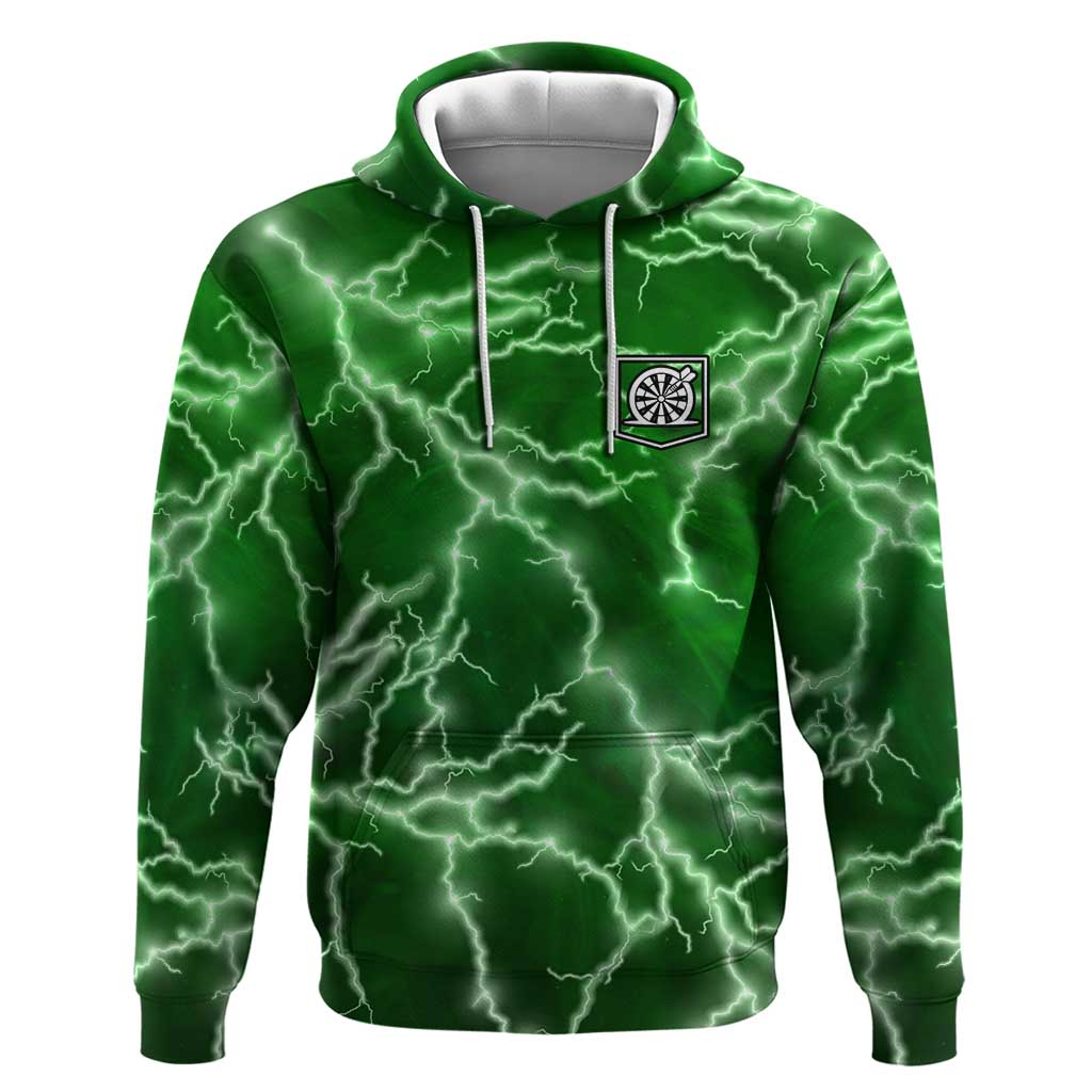Personalized Darts Lightning Green Storm Hoodie with Electric Energy Pattern and Dartboard Graphics - Wonder Print Shop