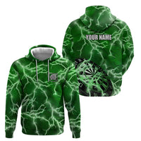 Personalized Darts Lightning Green Storm Hoodie with Electric Energy Pattern and Dartboard Graphics - Wonder Print Shop