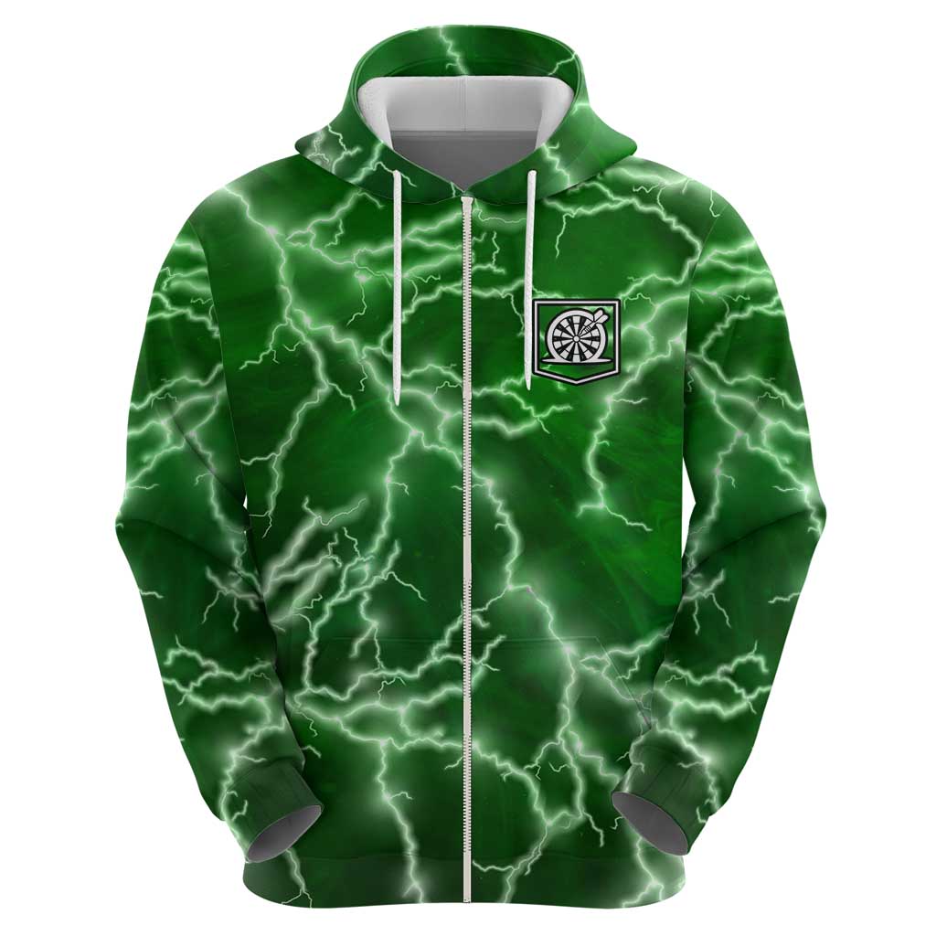 Personalized Darts Lightning Green Storm Hoodie with Electric Energy Pattern and Dartboard Graphics - Wonder Print Shop