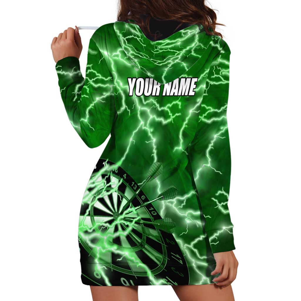 Personalized Darts Lightning Green Storm Hoodie Dress with Electric Energy Pattern and Dartboard Graphics - Wonder Print Shop