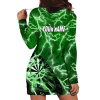 Personalized Darts Lightning Green Storm Hoodie Dress with Electric Energy Pattern and Dartboard Graphics - Wonder Print Shop