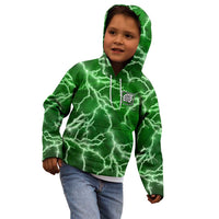 Personalized Darts Lightning Green Storm Kid Hoodie with Electric Energy Pattern and Dartboard Graphics - Wonder Print Shop