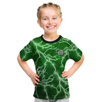 Personalized Darts Lightning Green Storm Kid T Shirt with Electric Energy Pattern and Dartboard Graphics - Wonder Print Shop