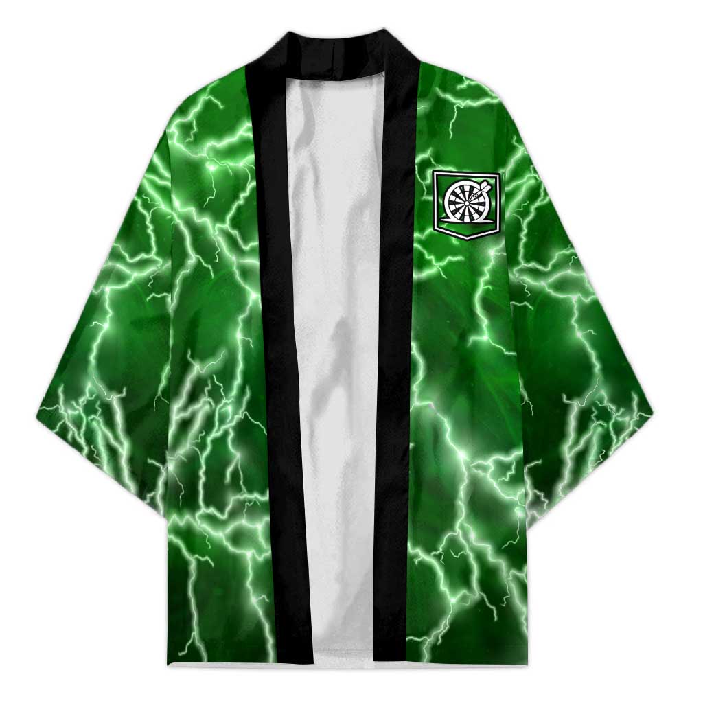 Personalized Darts Lightning Green Storm Kimono with Electric Energy Pattern and Dartboard Graphics - Wonder Print Shop