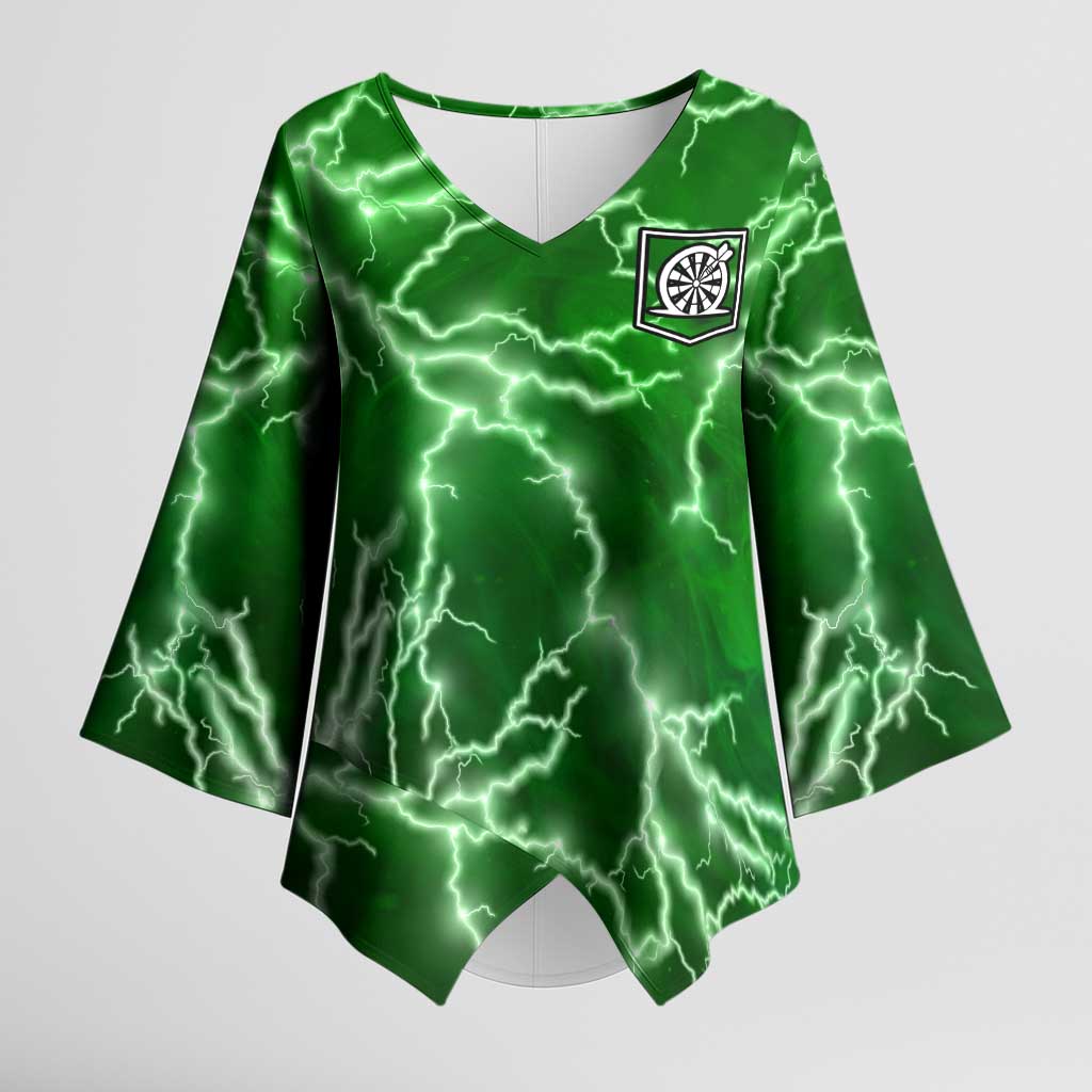 Personalized Darts Lightning Green Storm Kimono Sleeve Blouse with Electric Energy Pattern and Dartboard Graphics - Wonder Print Shop