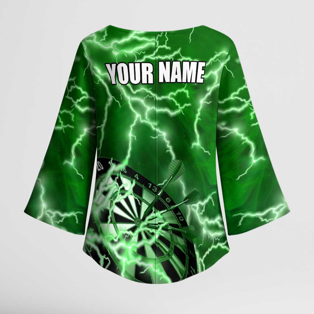 Personalized Darts Lightning Green Storm Kimono Sleeve Blouse with Electric Energy Pattern and Dartboard Graphics - Wonder Print Shop