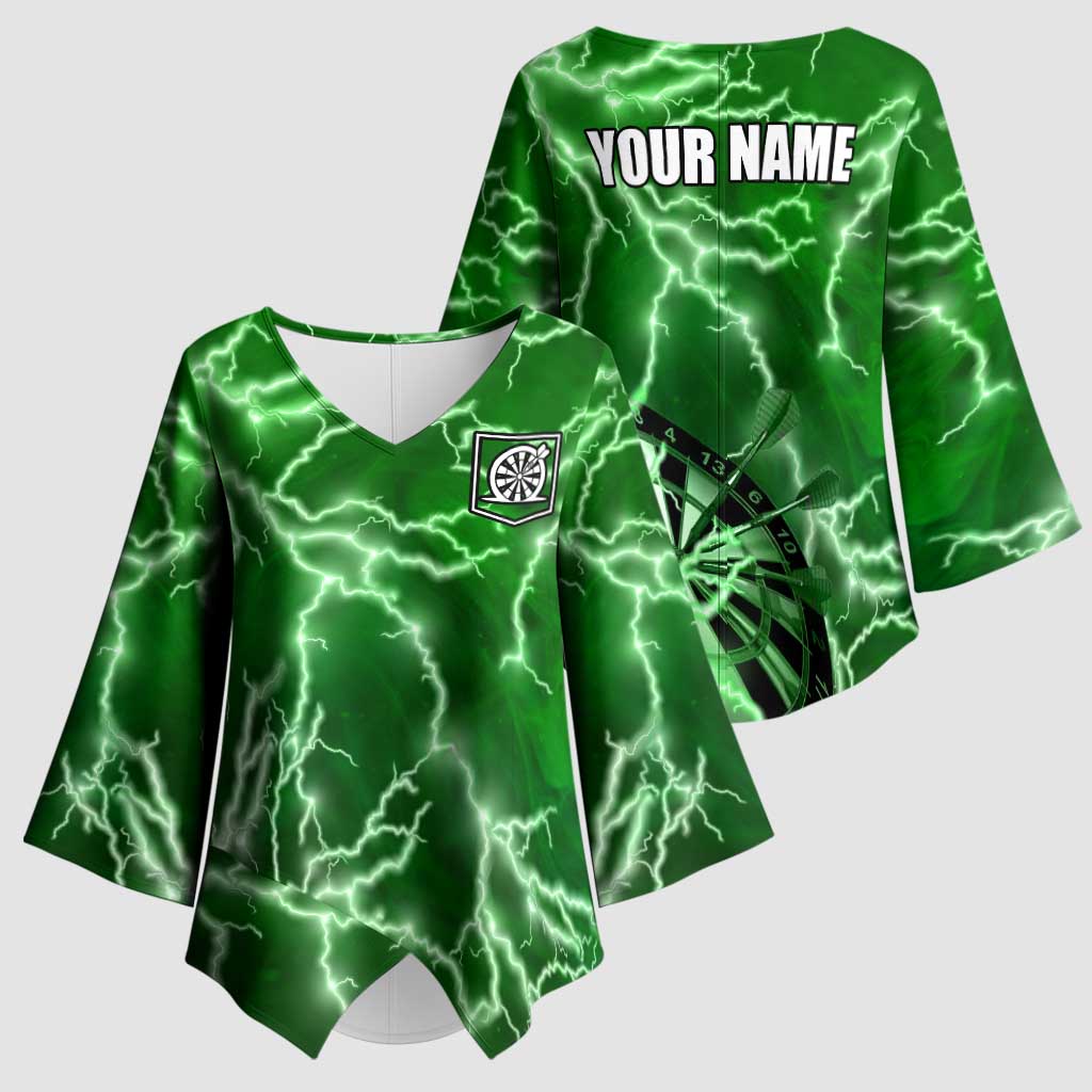 Personalized Darts Lightning Green Storm Kimono Sleeve Blouse with Electric Energy Pattern and Dartboard Graphics - Wonder Print Shop