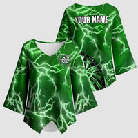 Personalized Darts Lightning Green Storm Kimono Sleeve Blouse with Electric Energy Pattern and Dartboard Graphics - Wonder Print Shop