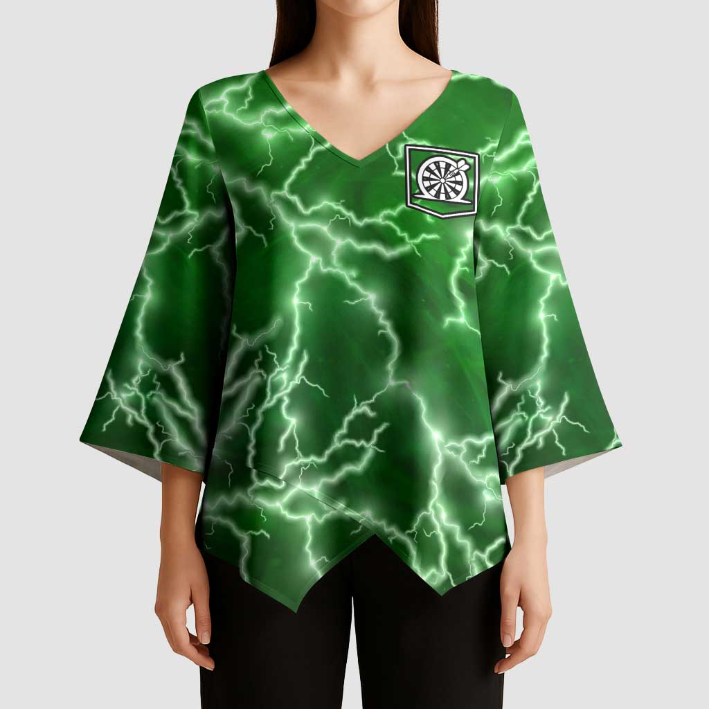Personalized Darts Lightning Green Storm Kimono Sleeve Blouse with Electric Energy Pattern and Dartboard Graphics - Wonder Print Shop