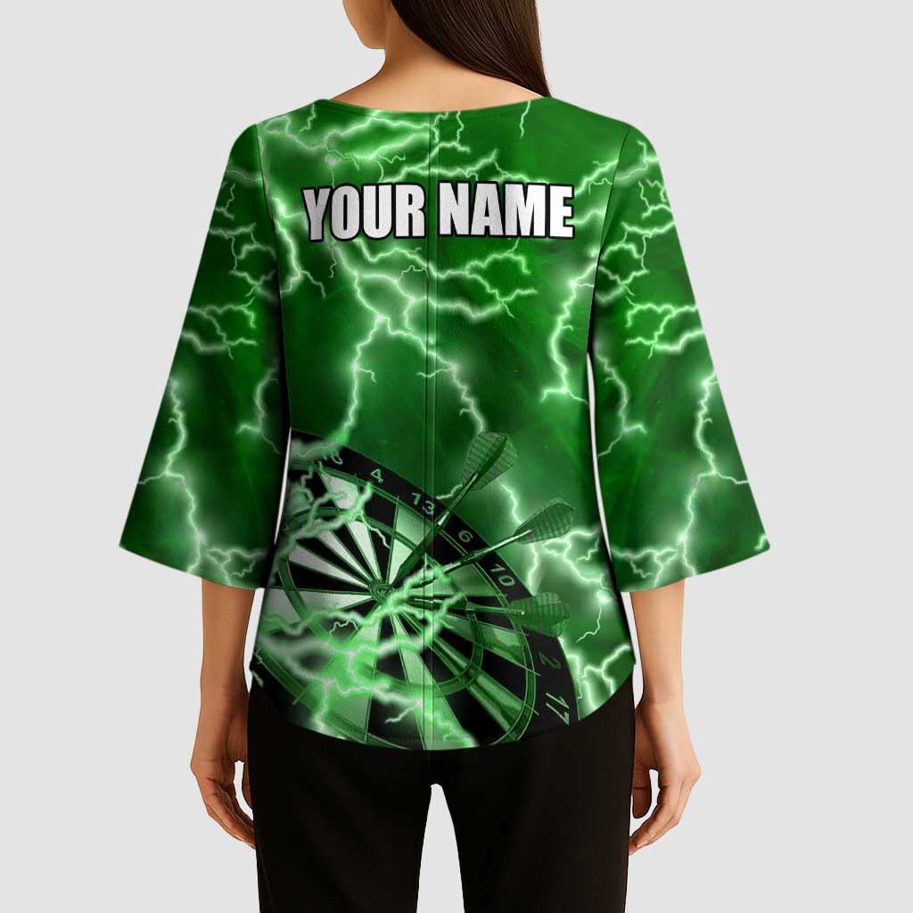 Personalized Darts Lightning Green Storm Kimono Sleeve Blouse with Electric Energy Pattern and Dartboard Graphics - Wonder Print Shop