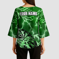 Personalized Darts Lightning Green Storm Kimono Sleeve Blouse with Electric Energy Pattern and Dartboard Graphics - Wonder Print Shop