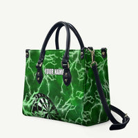 Personalized Darts Lightning Green Storm Leather Bag with Electric Energy Pattern and Dartboard Graphics - Wonder Print Shop