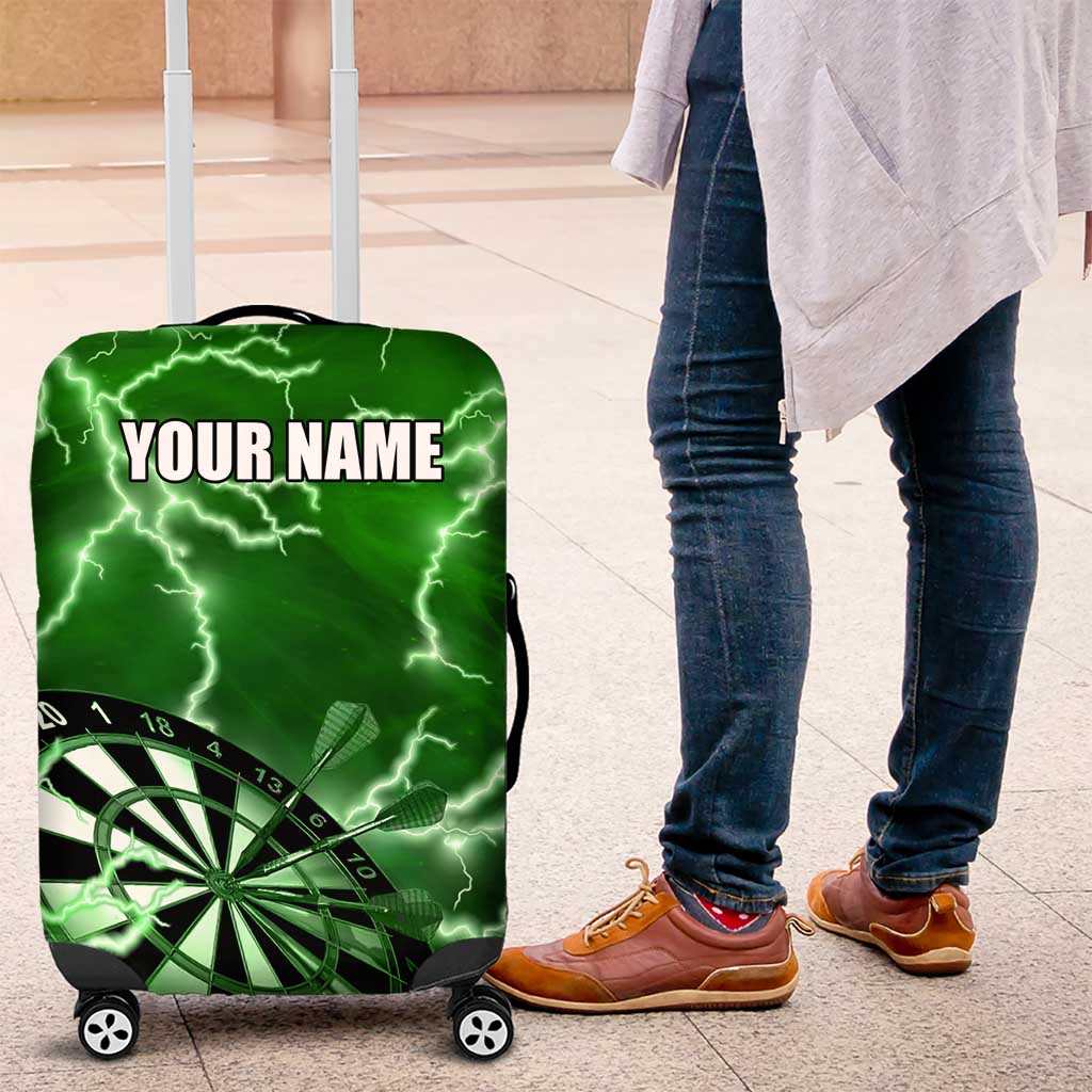 Personalized Darts Lightning Green Storm Luggage Cover with Electric Energy Pattern and Dartboard Graphics - Wonder Print Shop