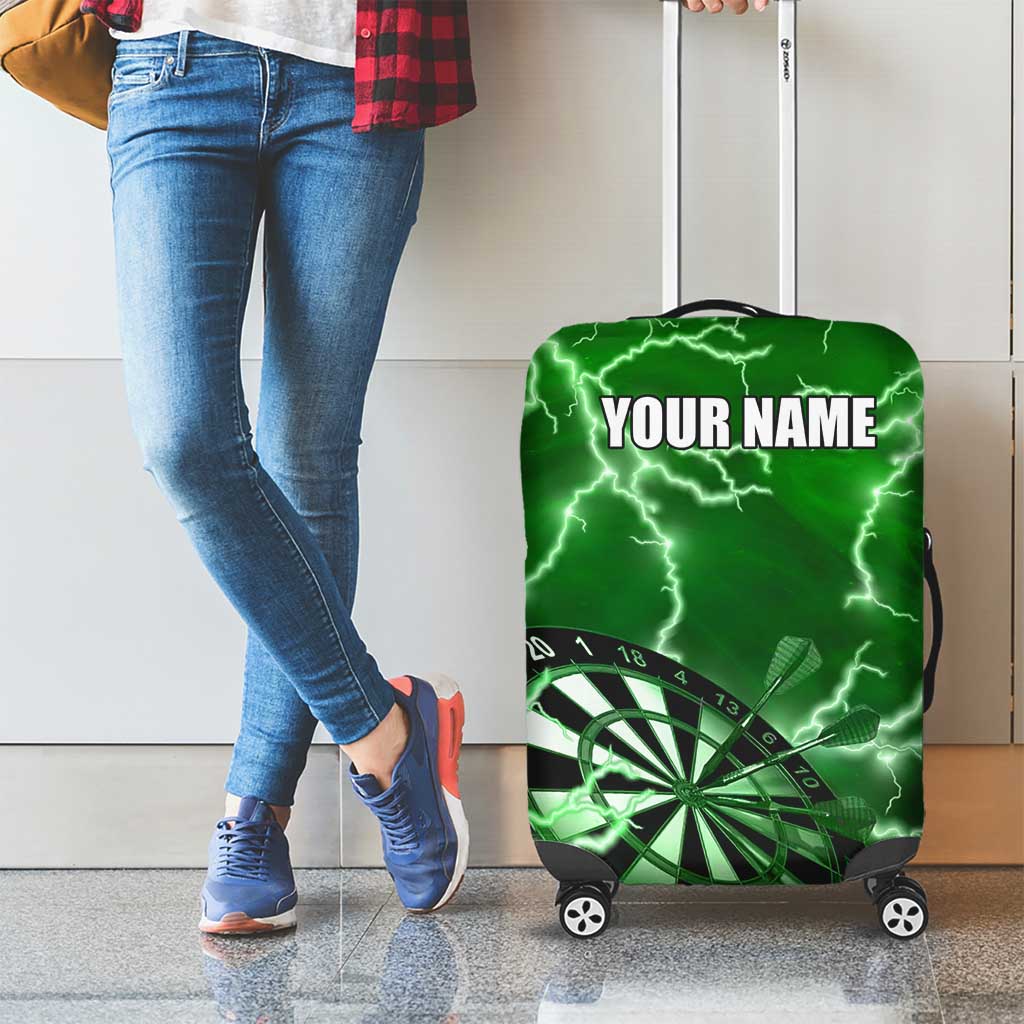 Personalized Darts Lightning Green Storm Luggage Cover with Electric Energy Pattern and Dartboard Graphics - Wonder Print Shop