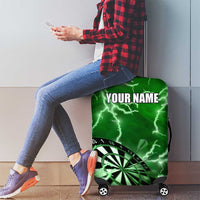 Personalized Darts Lightning Green Storm Luggage Cover with Electric Energy Pattern and Dartboard Graphics - Wonder Print Shop